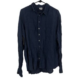 La Bottega Di Brunella Shirt Mens Large Blue Long Sleeve Button Up Linen